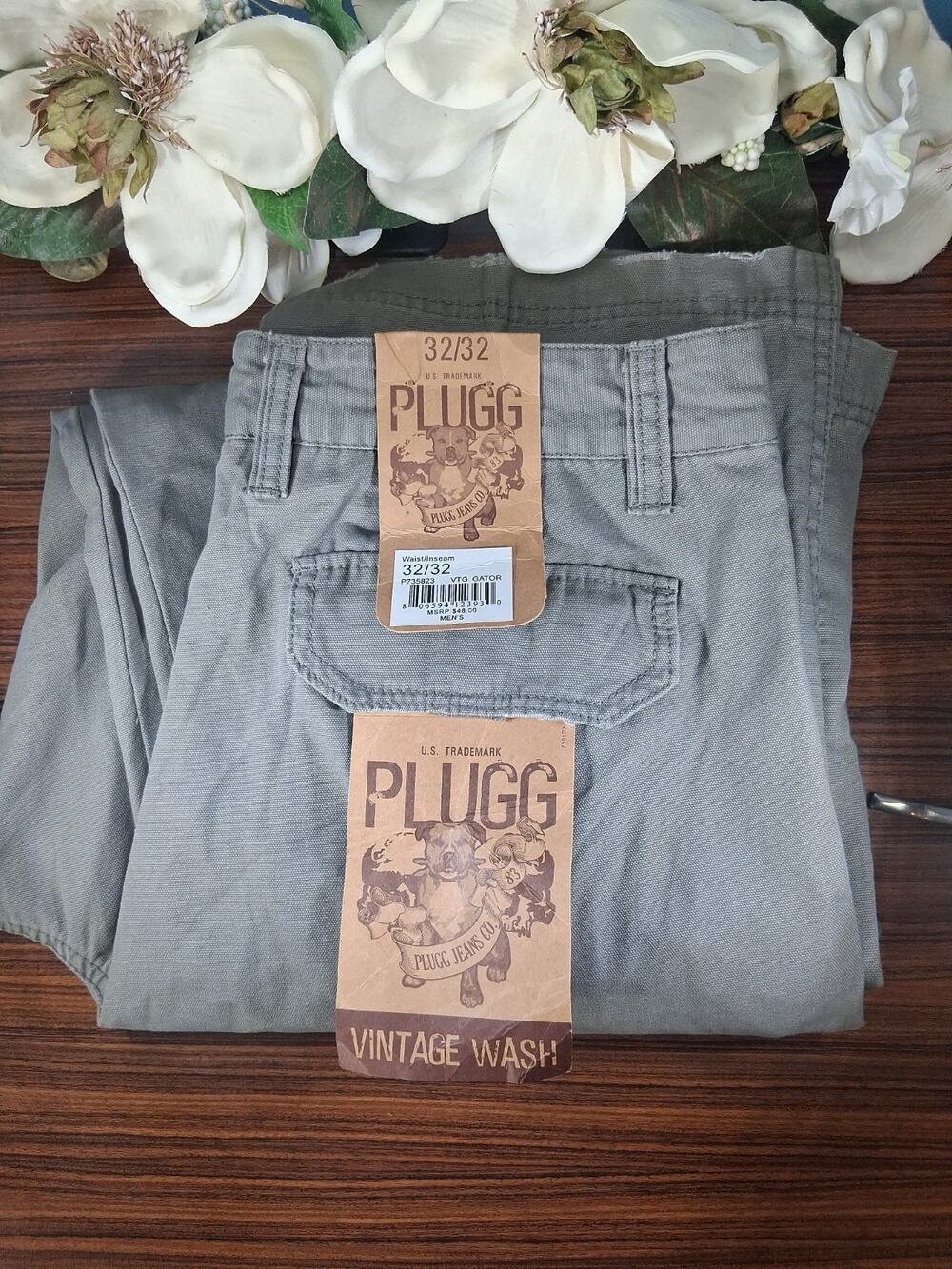 NEW PLUGG Vintage Wash Men’s Brown Khaki Cargo 32x32 Vtg Gator Y2K Skater